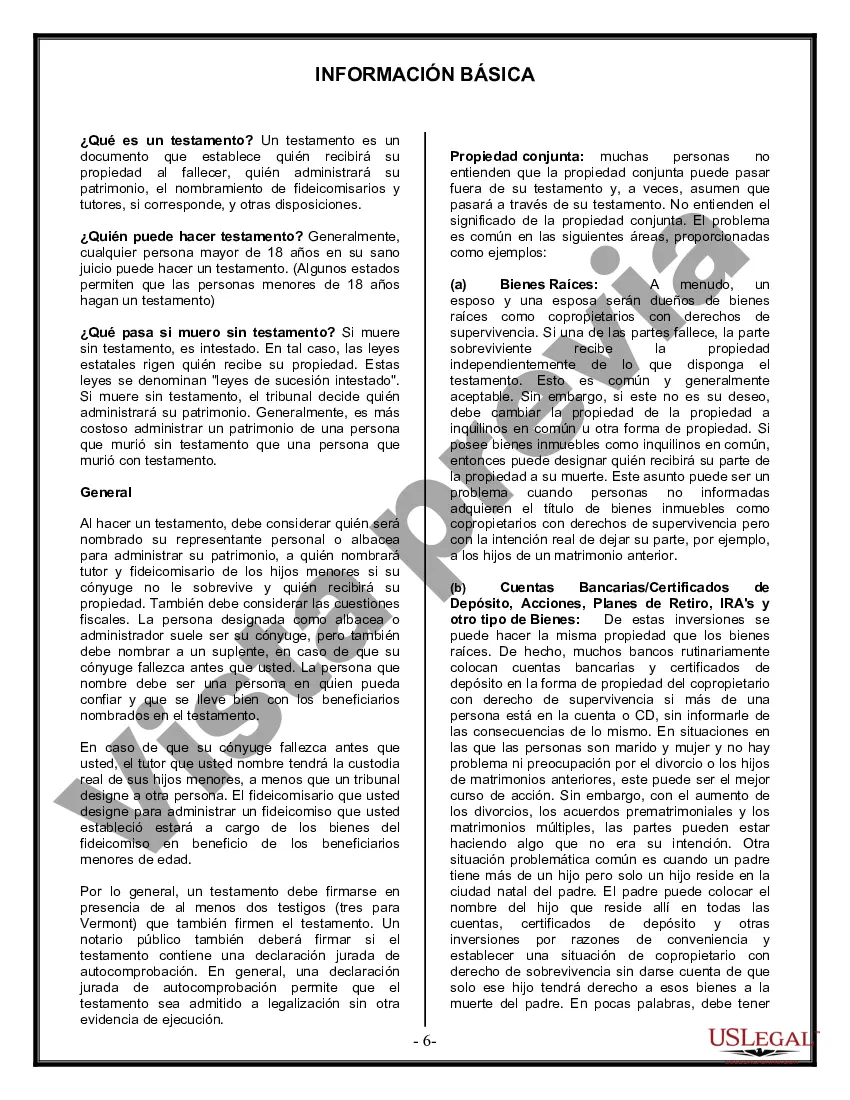 Preview Formulario Legal de Última Voluntad y Testamento para una Viuda o Viudo con Hijos Adultos y Menores