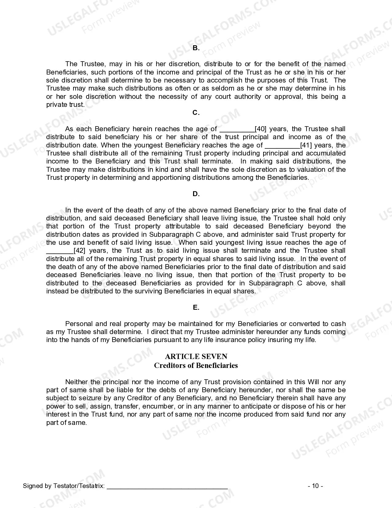 Preview Last Will and Testament for a Widow or Widower with Adult and Minor Children