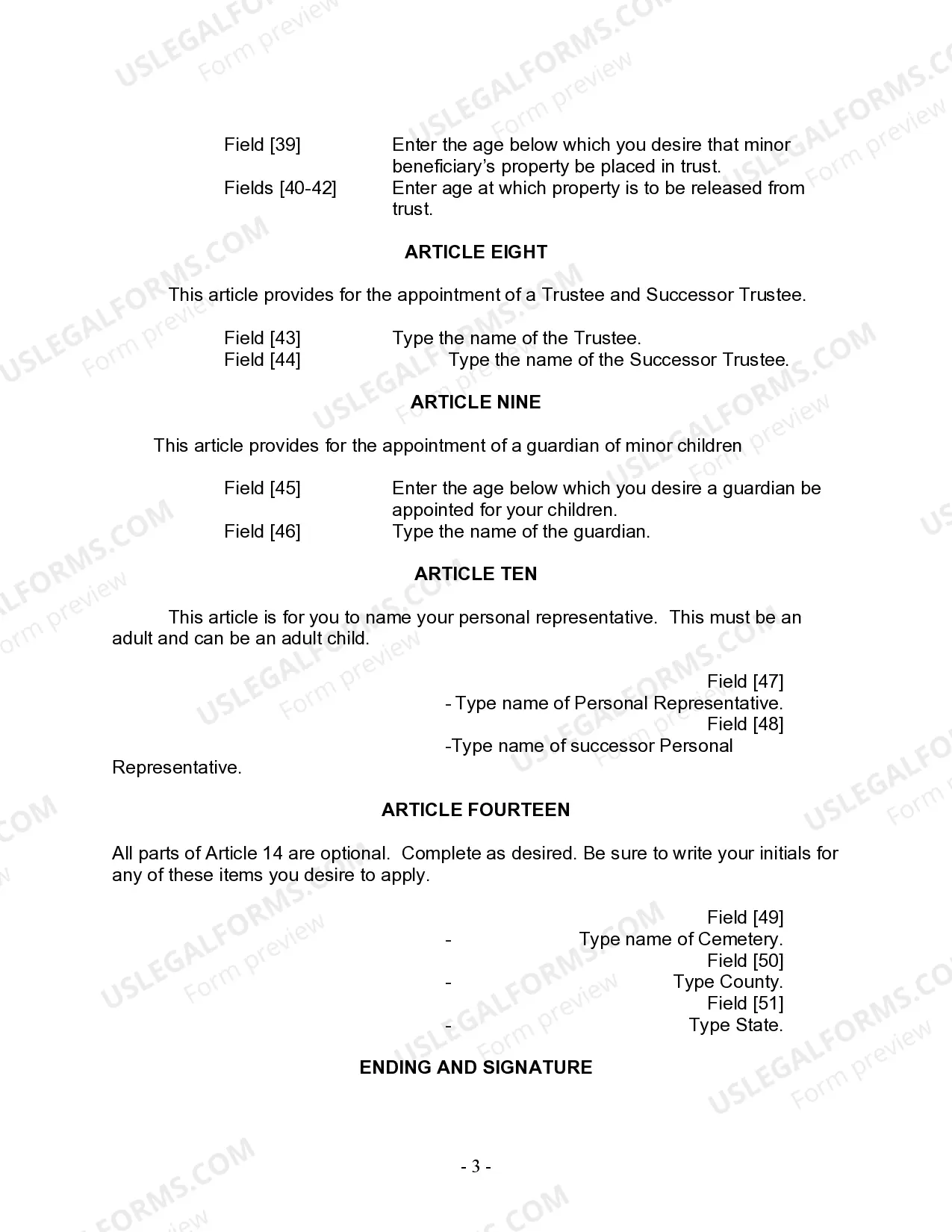 Preview Last Will and Testament for a Widow or Widower with Adult and Minor Children