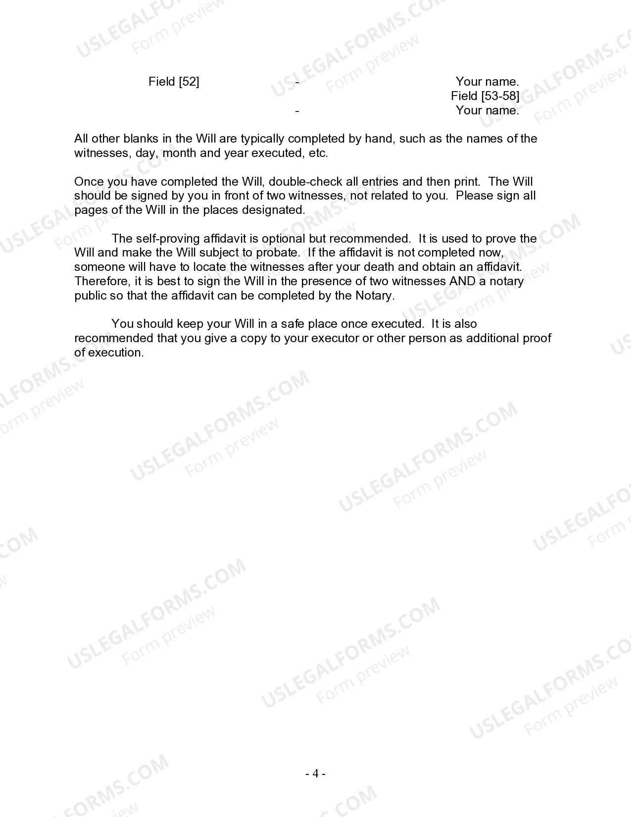 Preview Last Will and Testament for a Widow or Widower with Adult and Minor Children