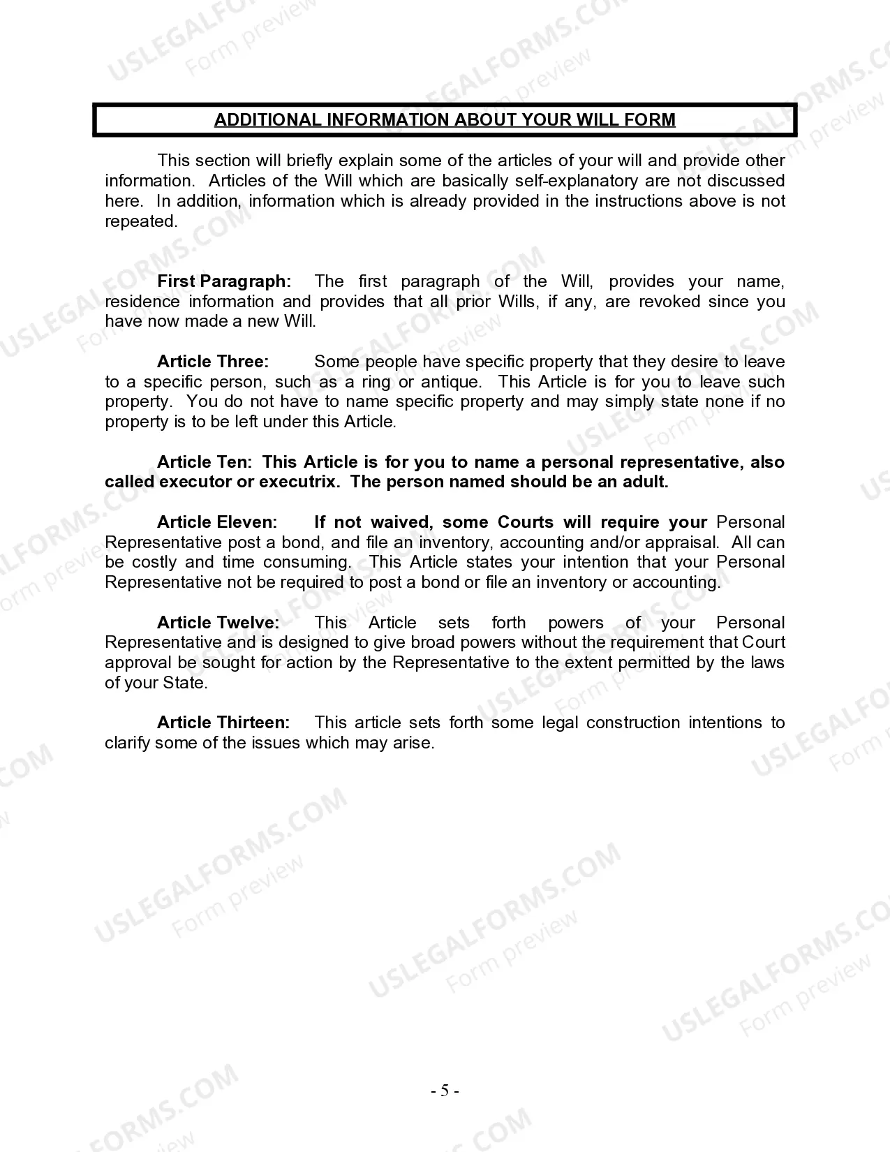 Preview Last Will and Testament for a Widow or Widower with Adult and Minor Children