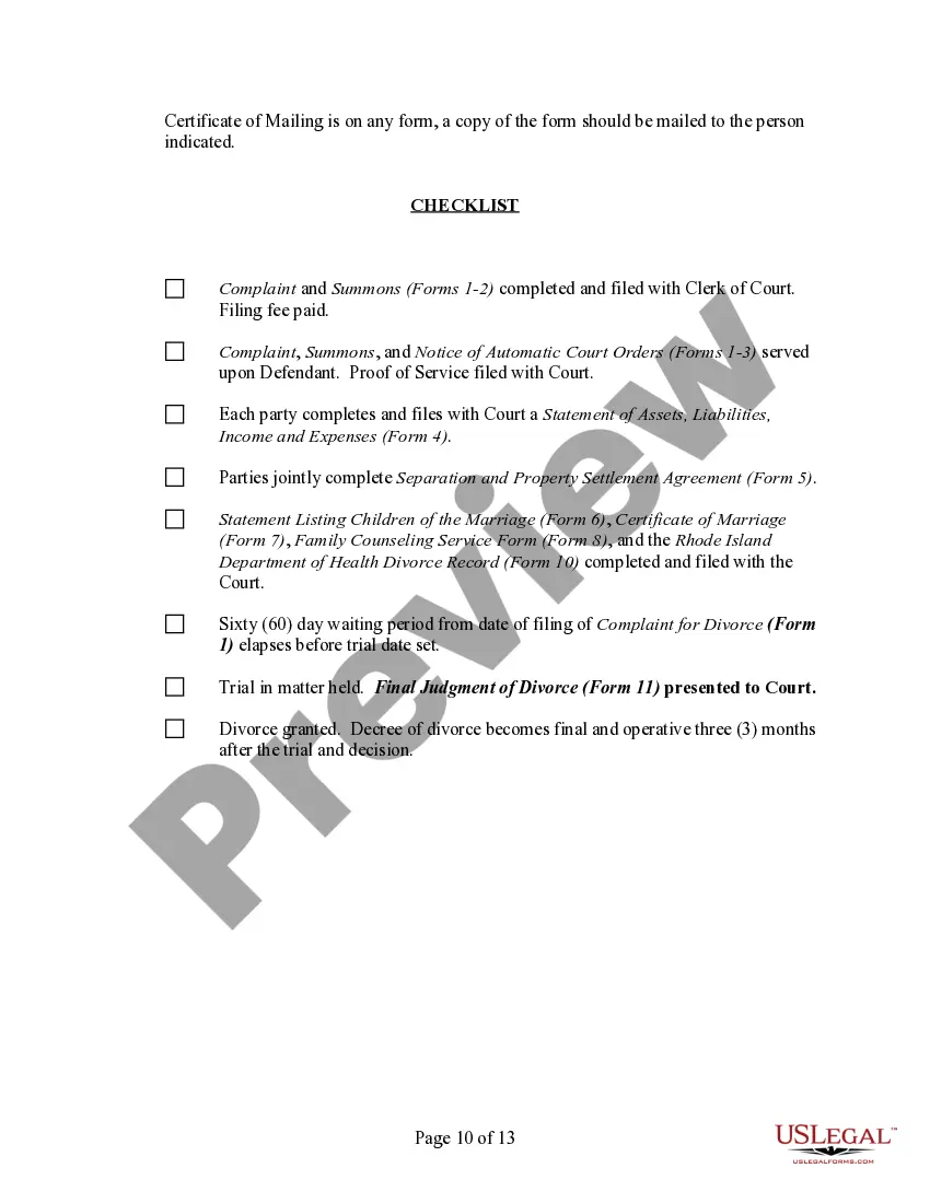 Preview Rhode Island No-Fault Uncontested Agreed Divorce Package for Dissolution of Marriage with Adult Children and with or without Property and Debts