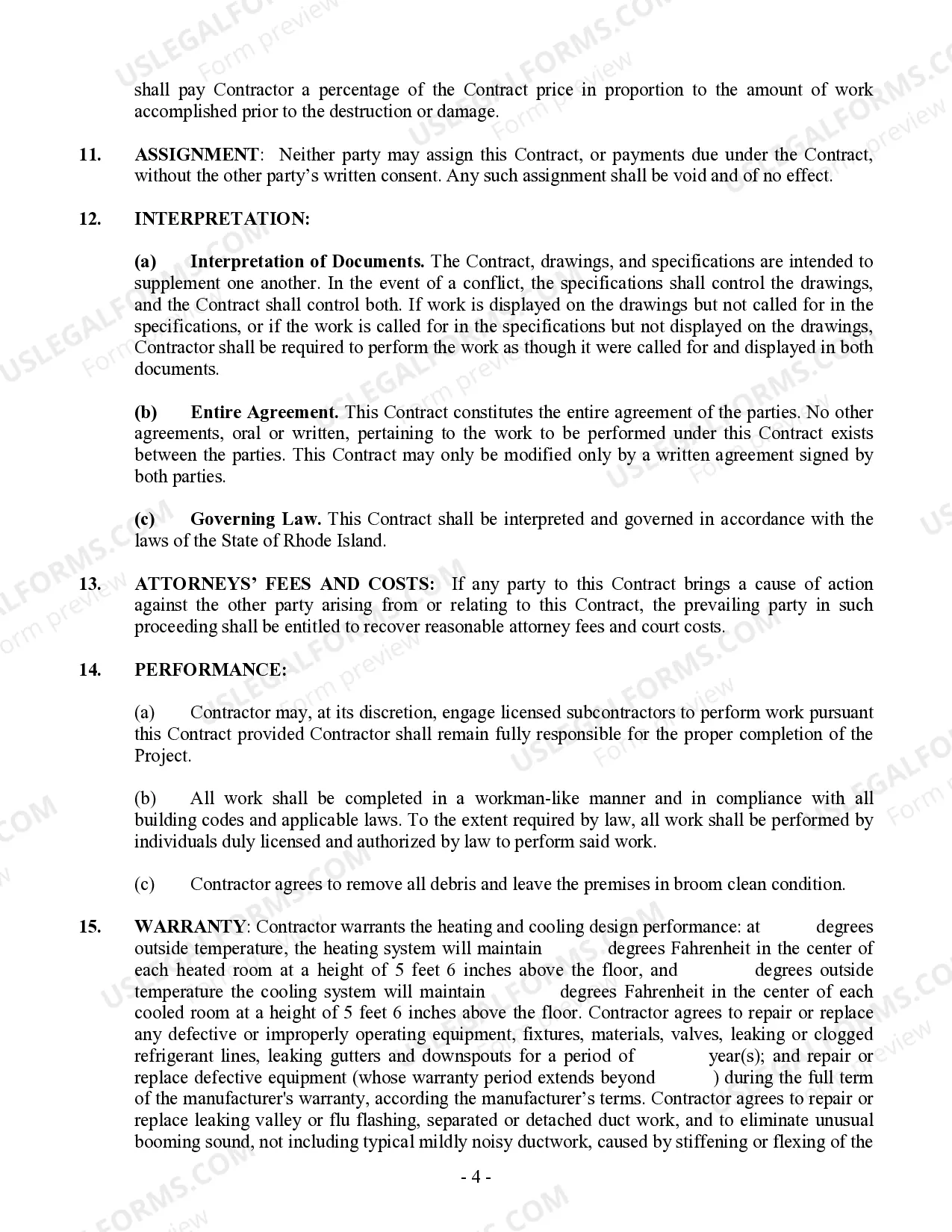 Preview HVAC Contract for Contractor