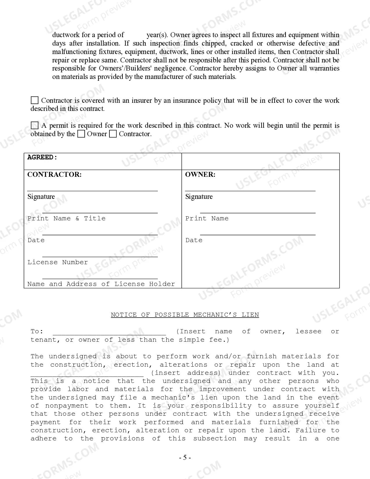 Preview HVAC Contract for Contractor