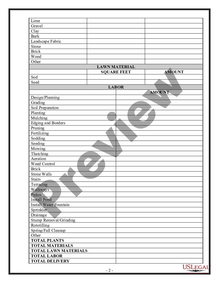 Preview Landscape Contract for Contractor