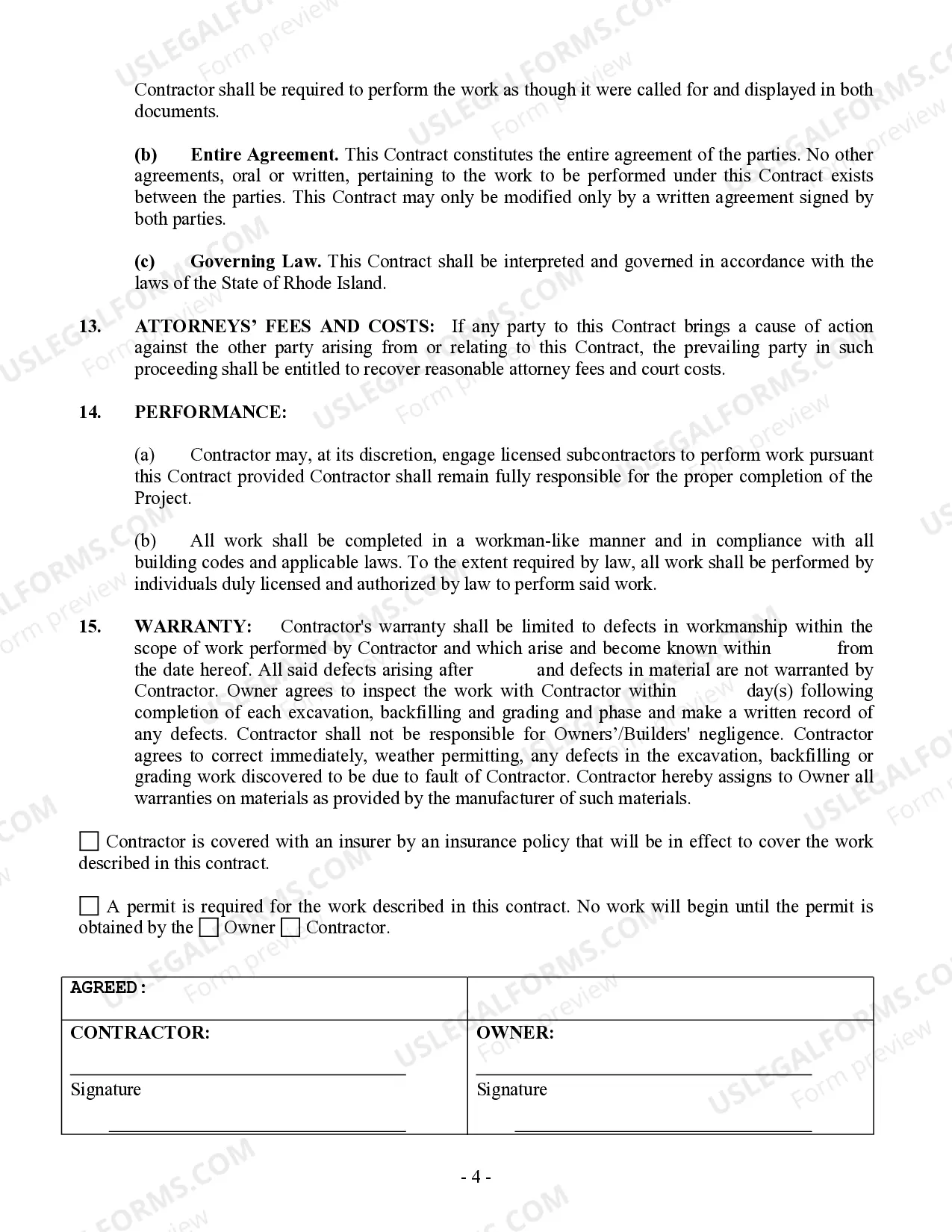 Preview Excavator Contract for Contractor