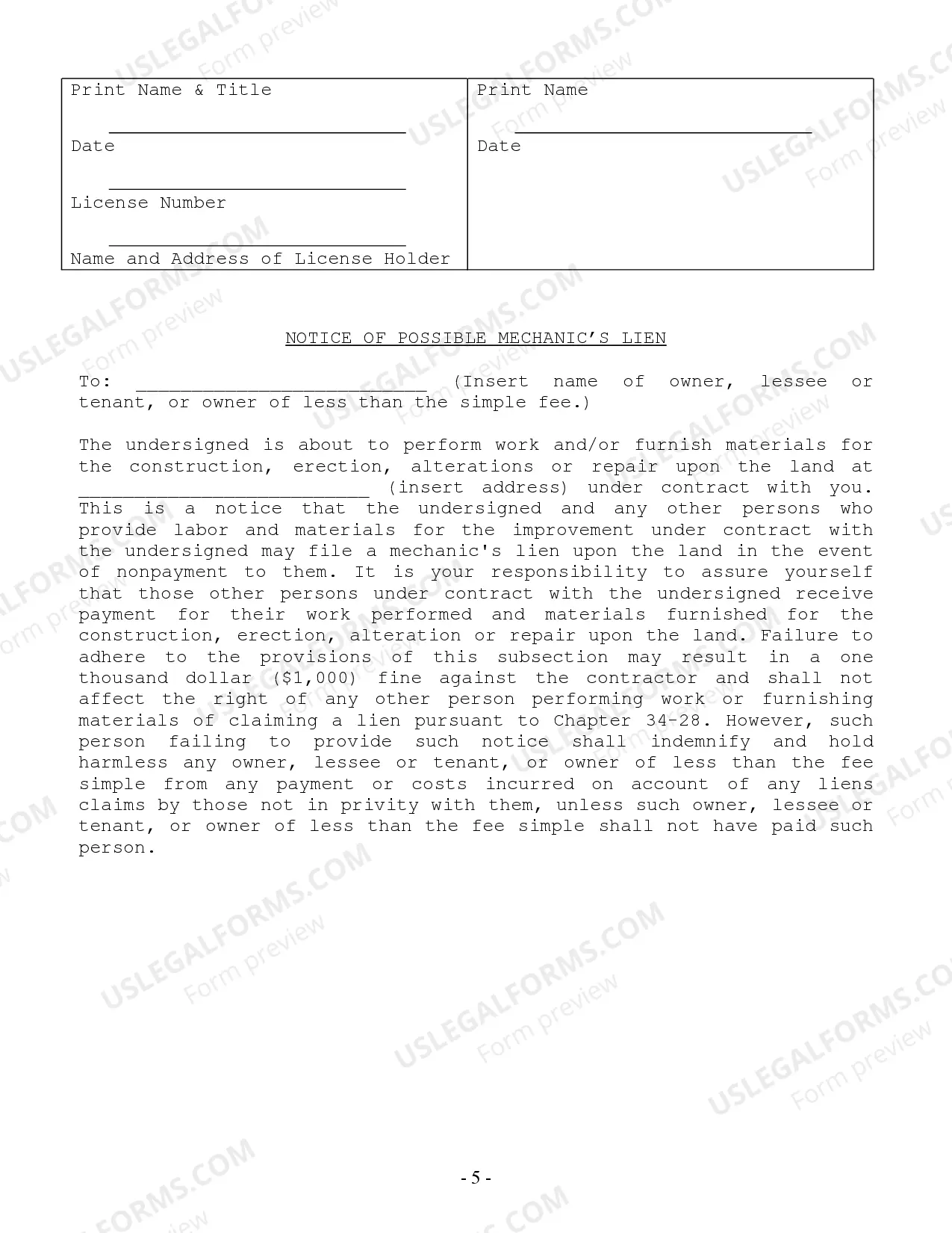 Preview Excavator Contract for Contractor