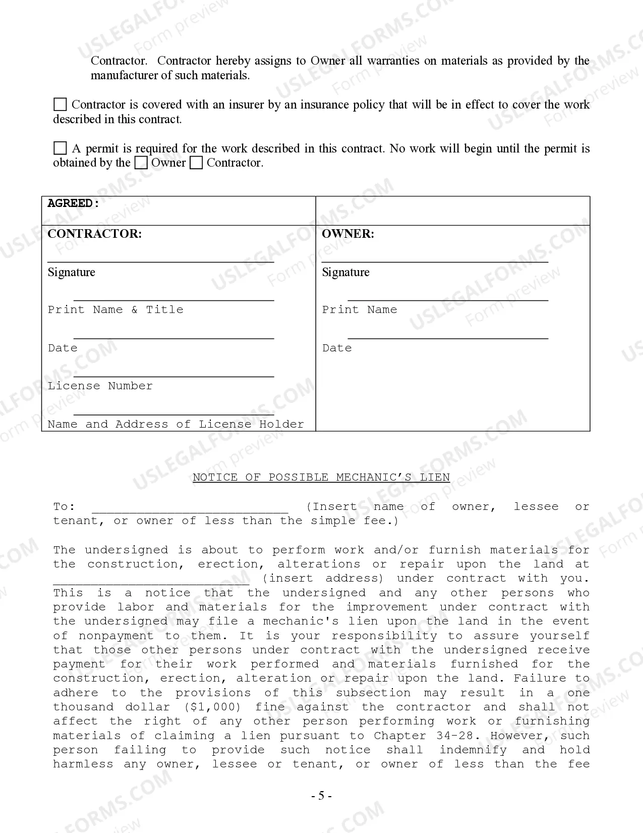 Preview Renovation Contract for Contractor