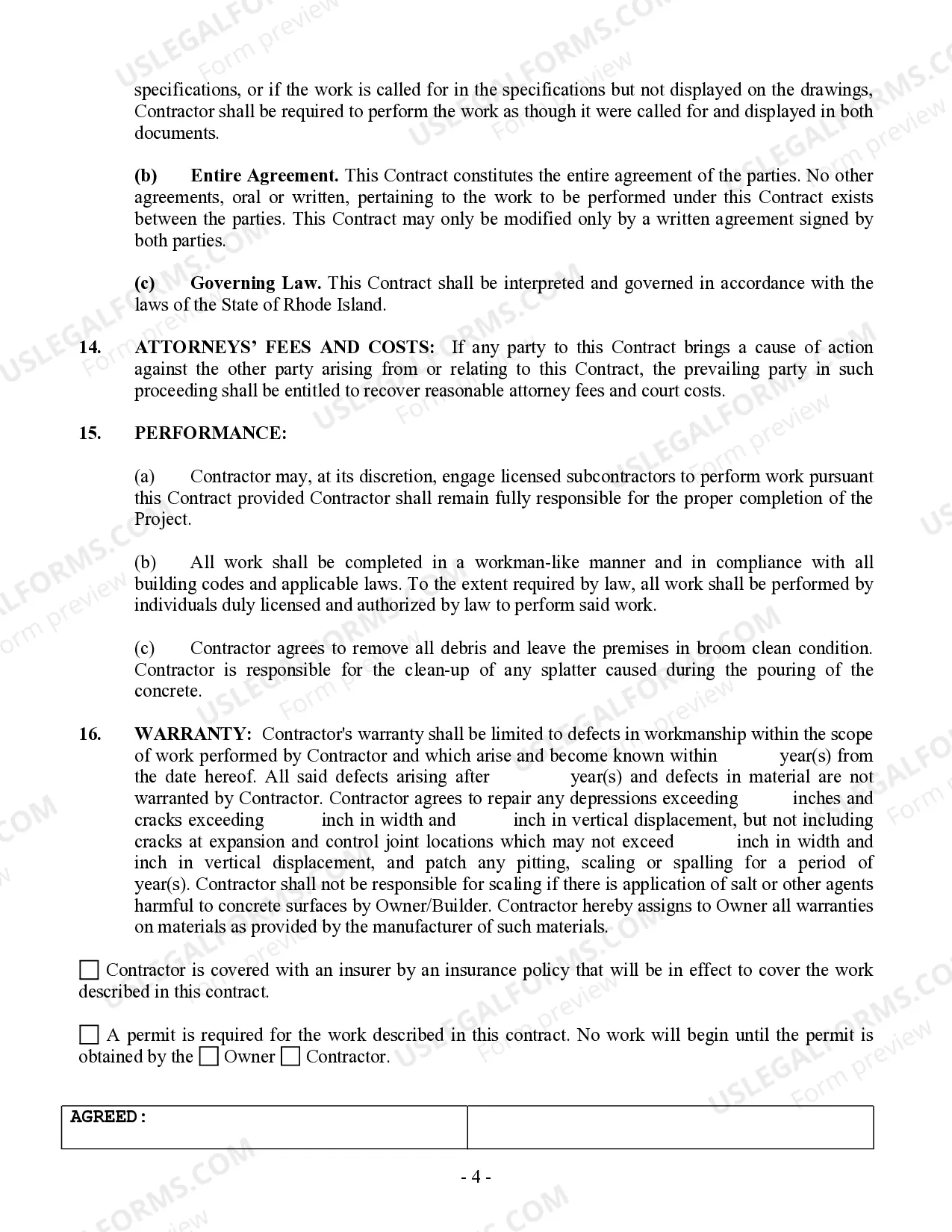 Preview Concrete Mason Contract for Contractor