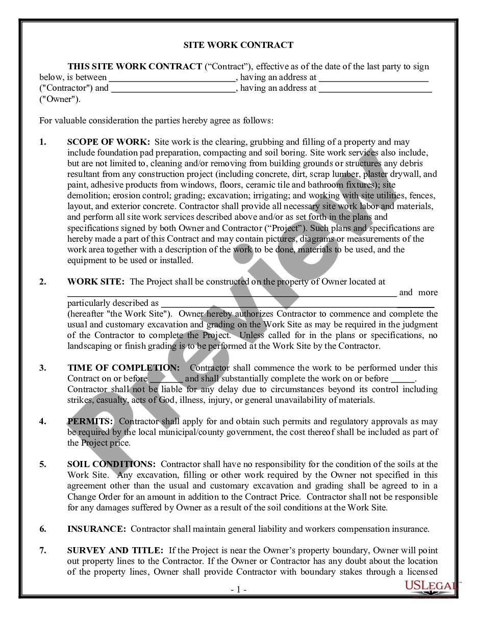 page 0 Site Work Contract for Contractor preview