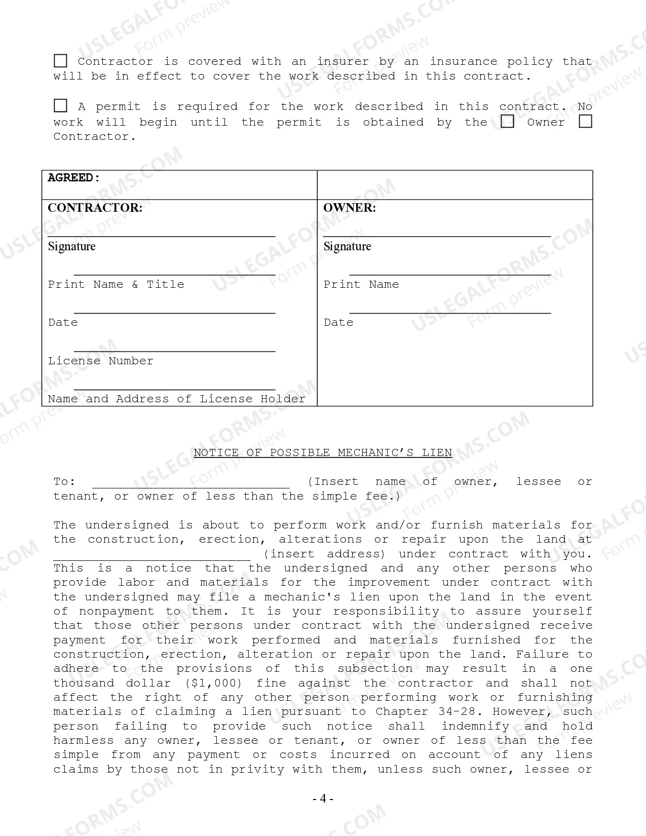 Preview Site Work Contract for Contractor