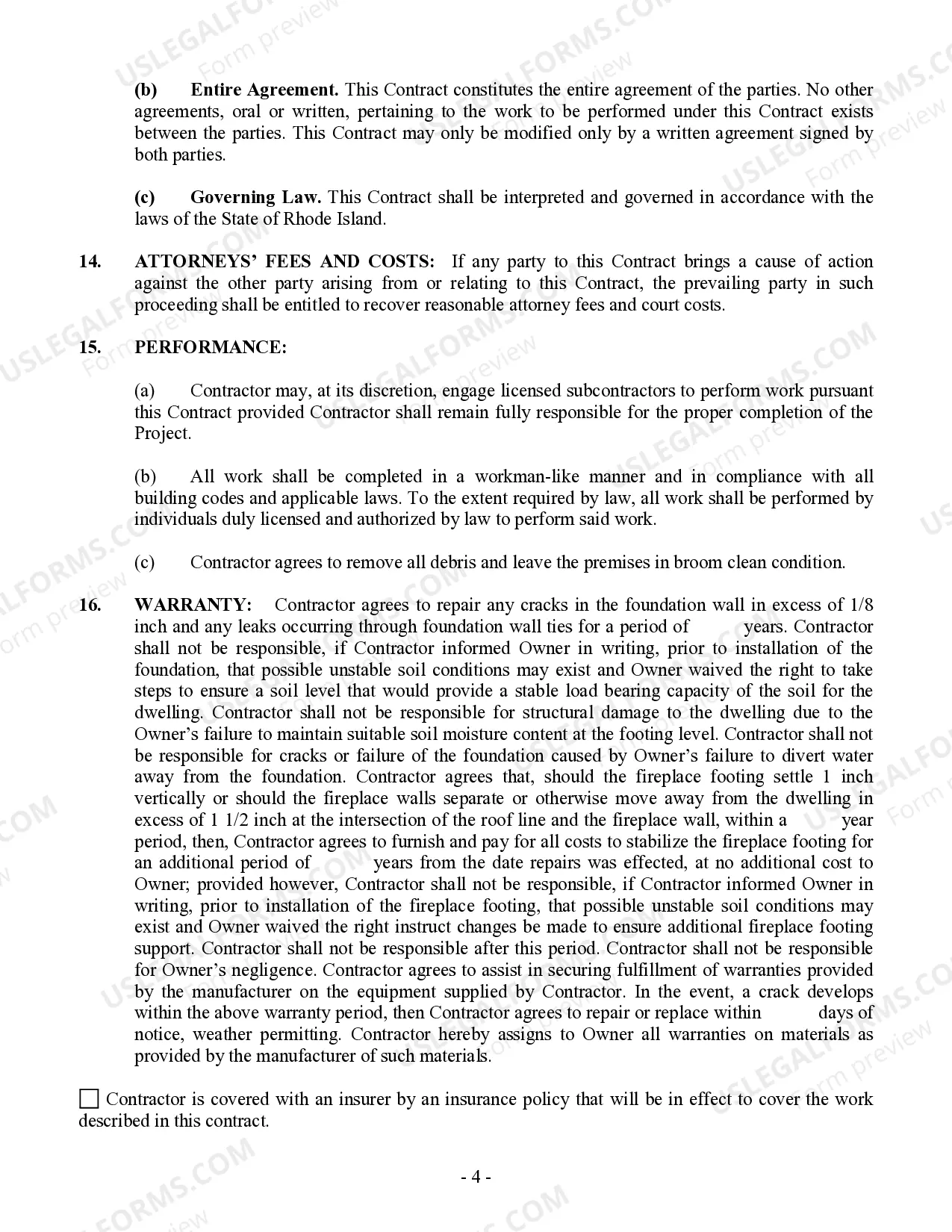 Preview Foundation Contract for Contractor