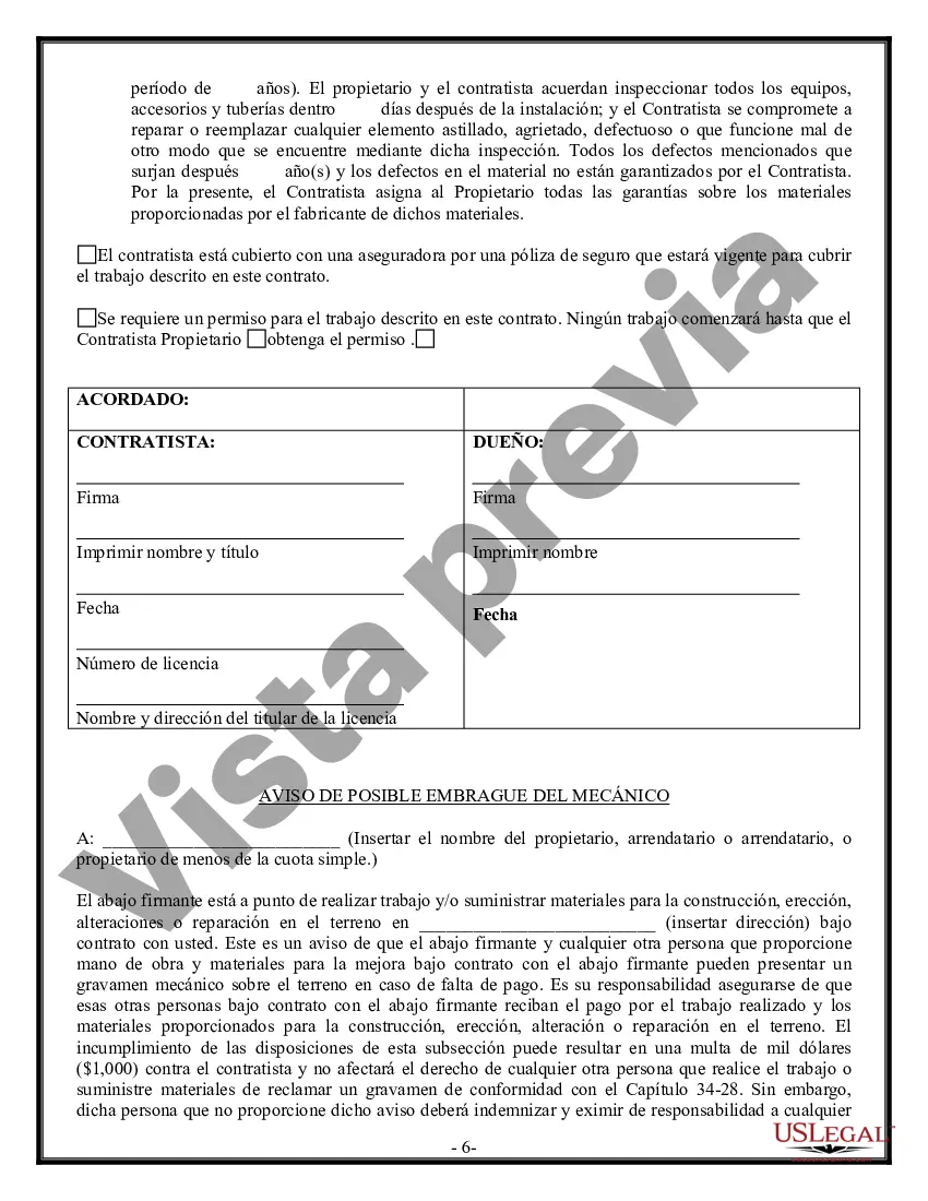 Preview Contrato de plomería para contratista