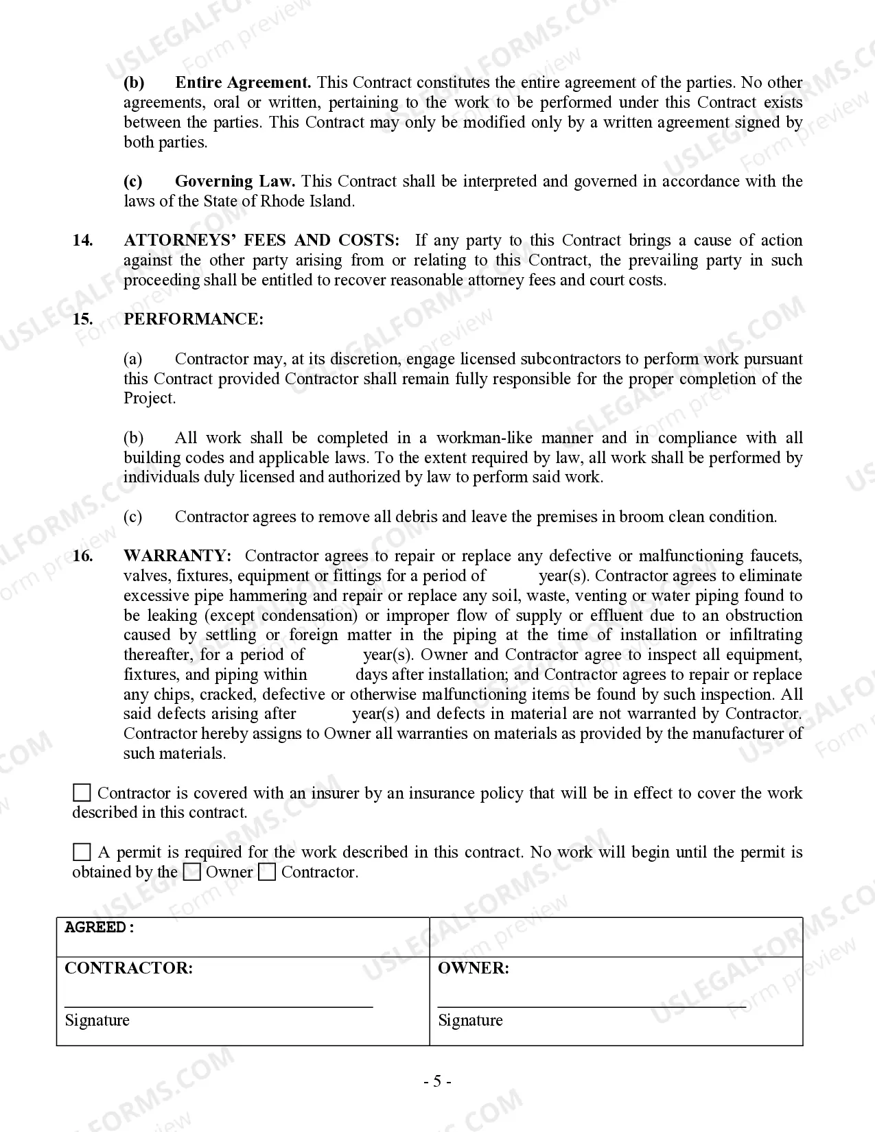 Preview Plumbing Contract for Contractor