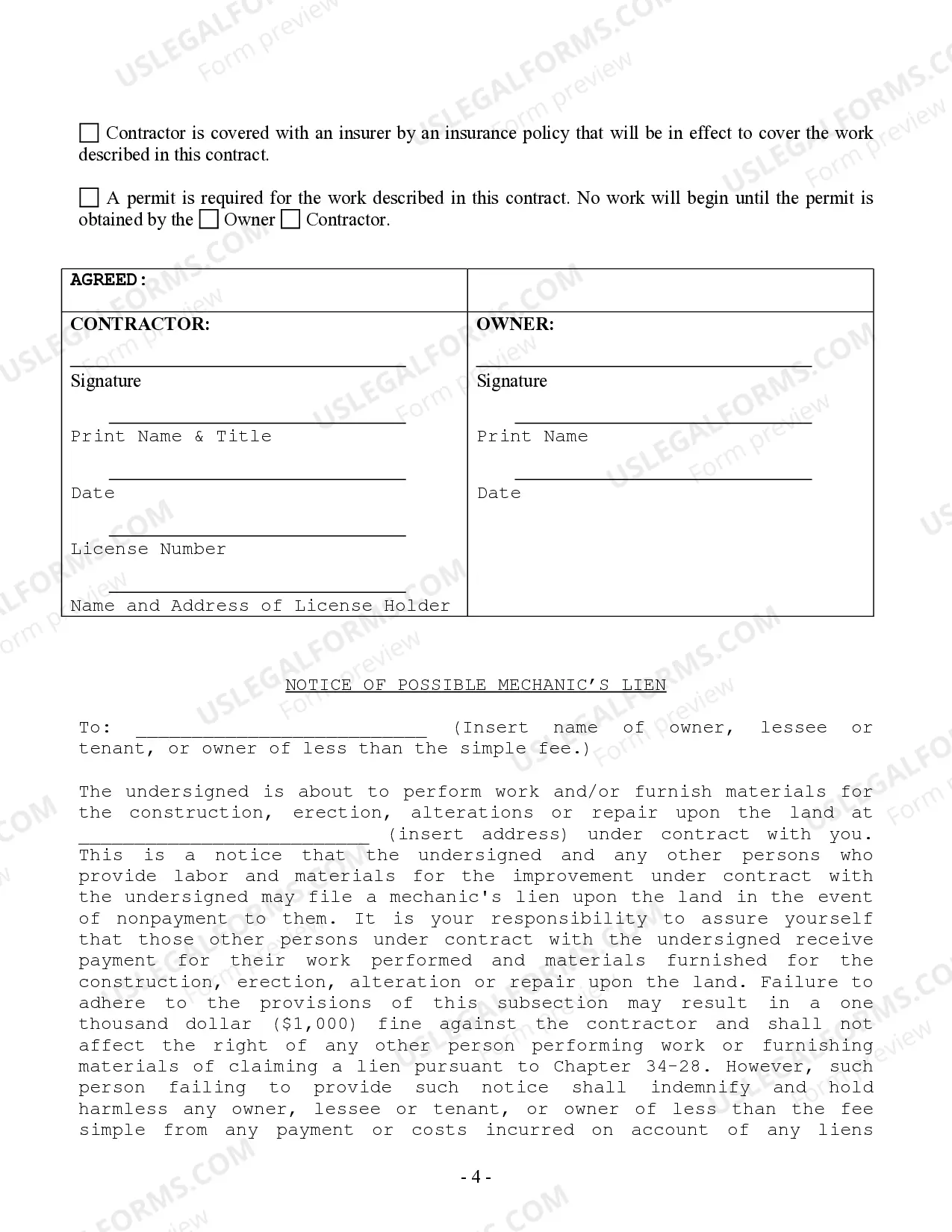 Preview Roofing Contract for Contractor