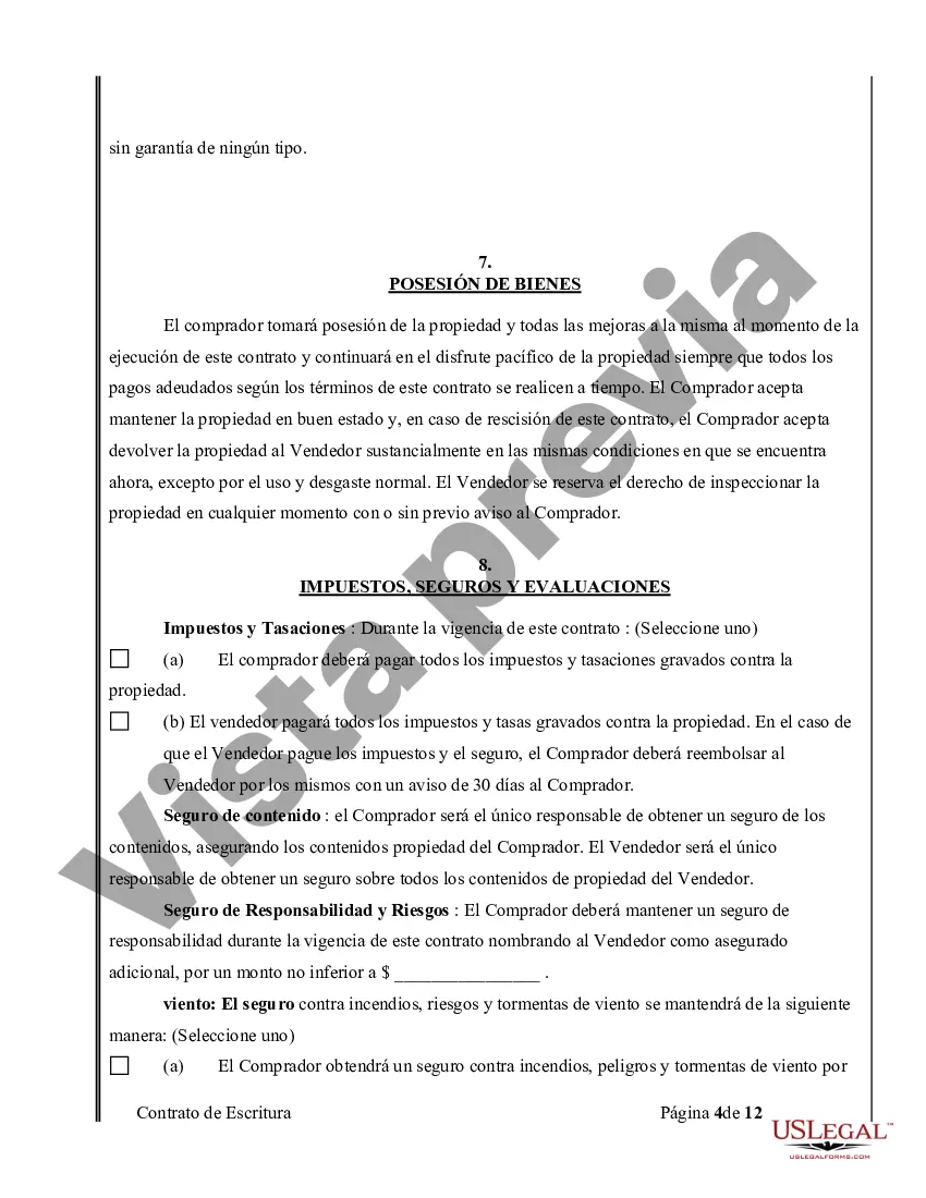 Preview Acuerdo o Contrato de Escritura de Venta y Compra de Bienes Raíces a/k/a Terreno o Contrato de Ejecución