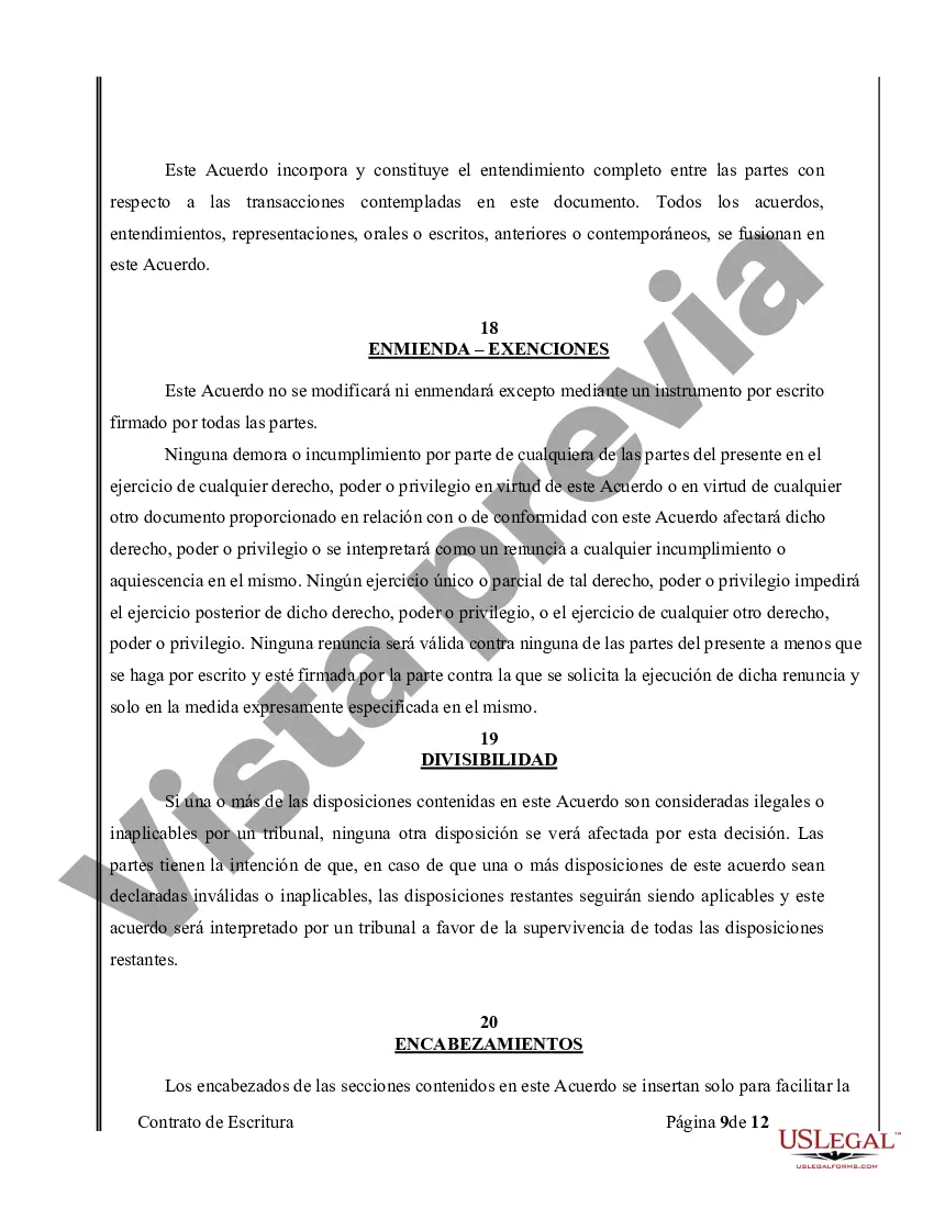 Preview Acuerdo o Contrato de Escritura de Venta y Compra de Bienes Raíces a/k/a Terreno o Contrato de Ejecución