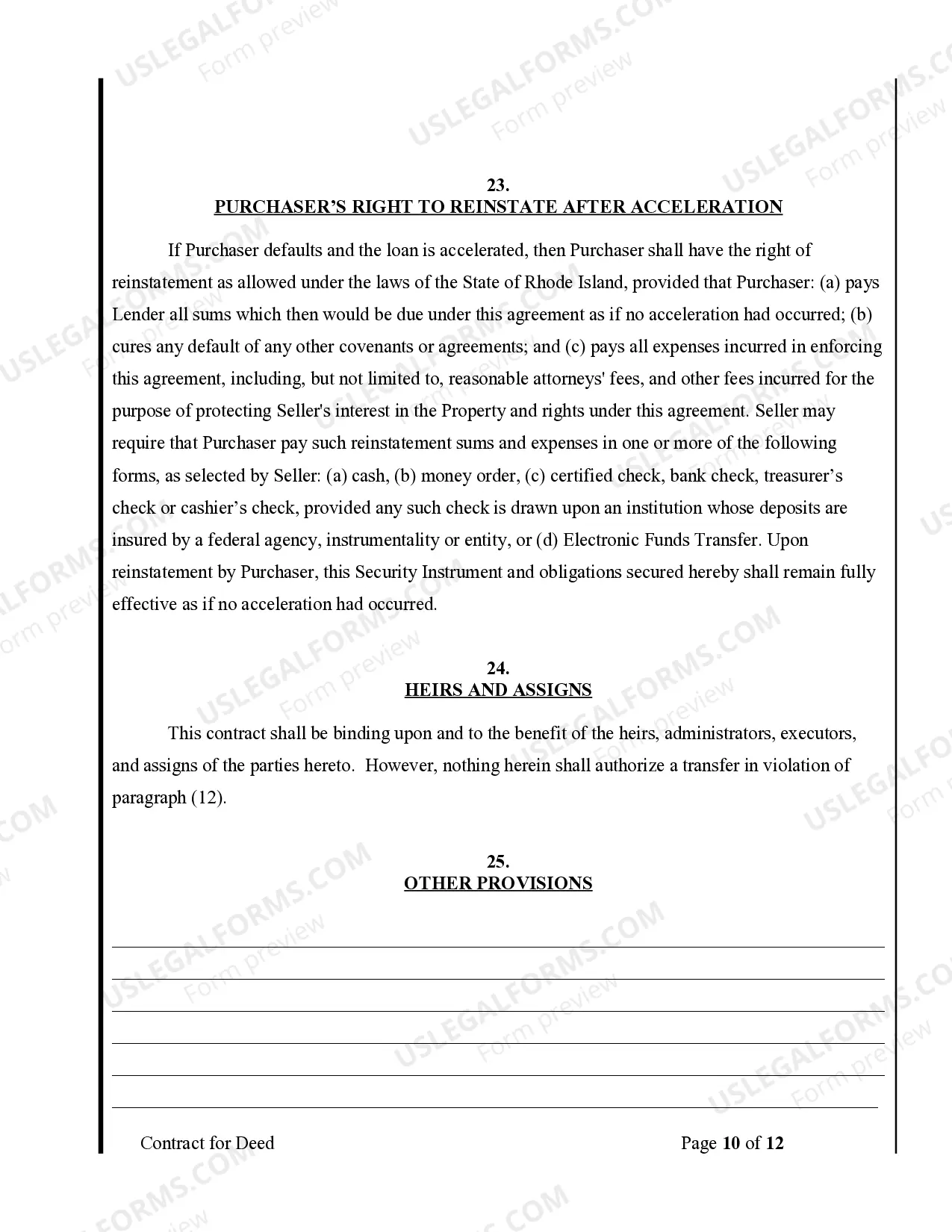 Preview Agreement or Contract for Deed for Sale and Purchase of Real Estate a/k/a Land or Executory Contract