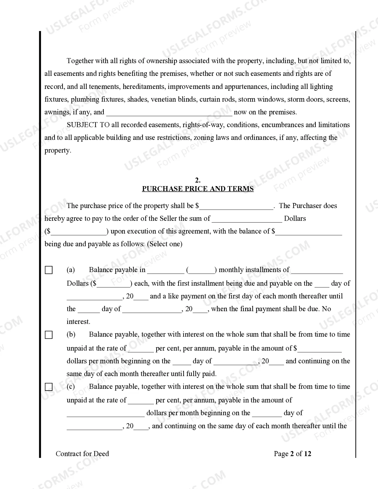 Preview Agreement or Contract for Deed for Sale and Purchase of Real Estate a/k/a Land or Executory Contract
