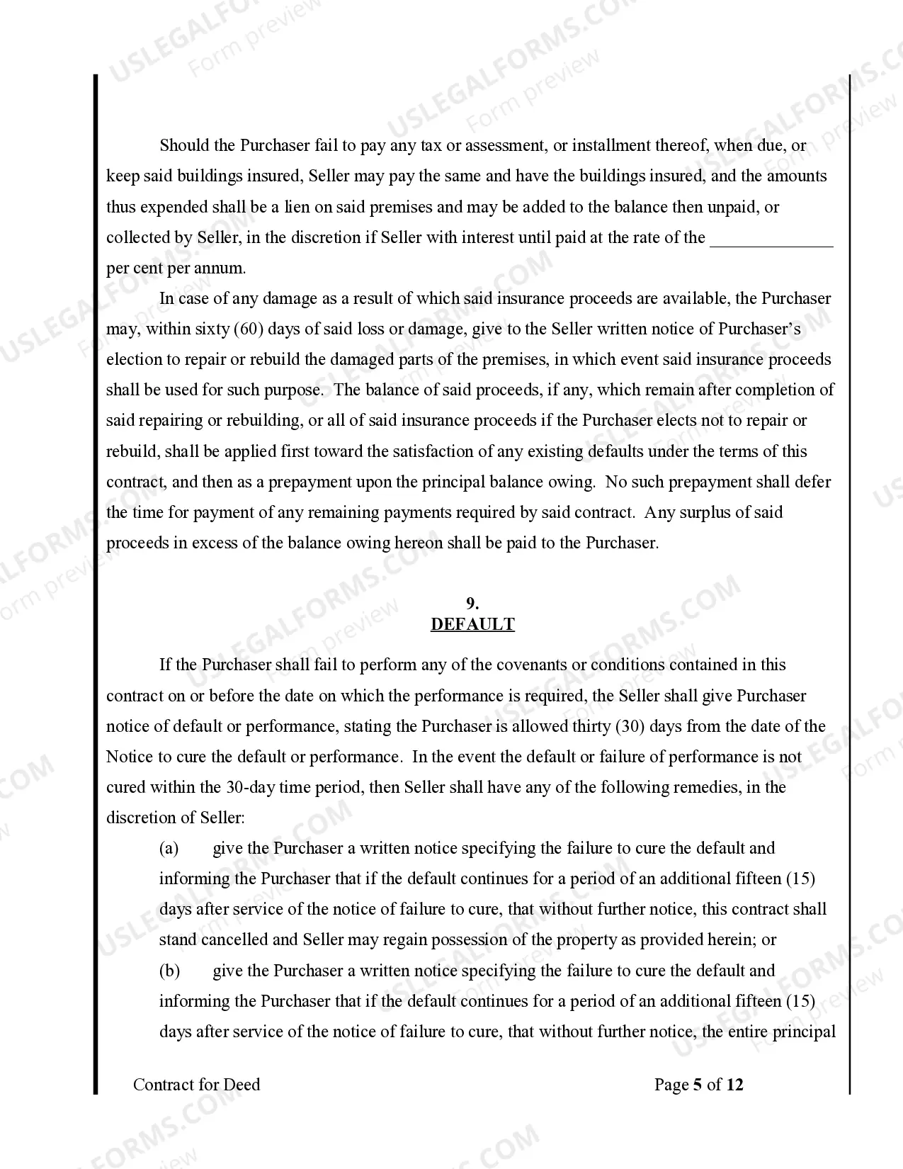 Preview Agreement or Contract for Deed for Sale and Purchase of Real Estate a/k/a Land or Executory Contract