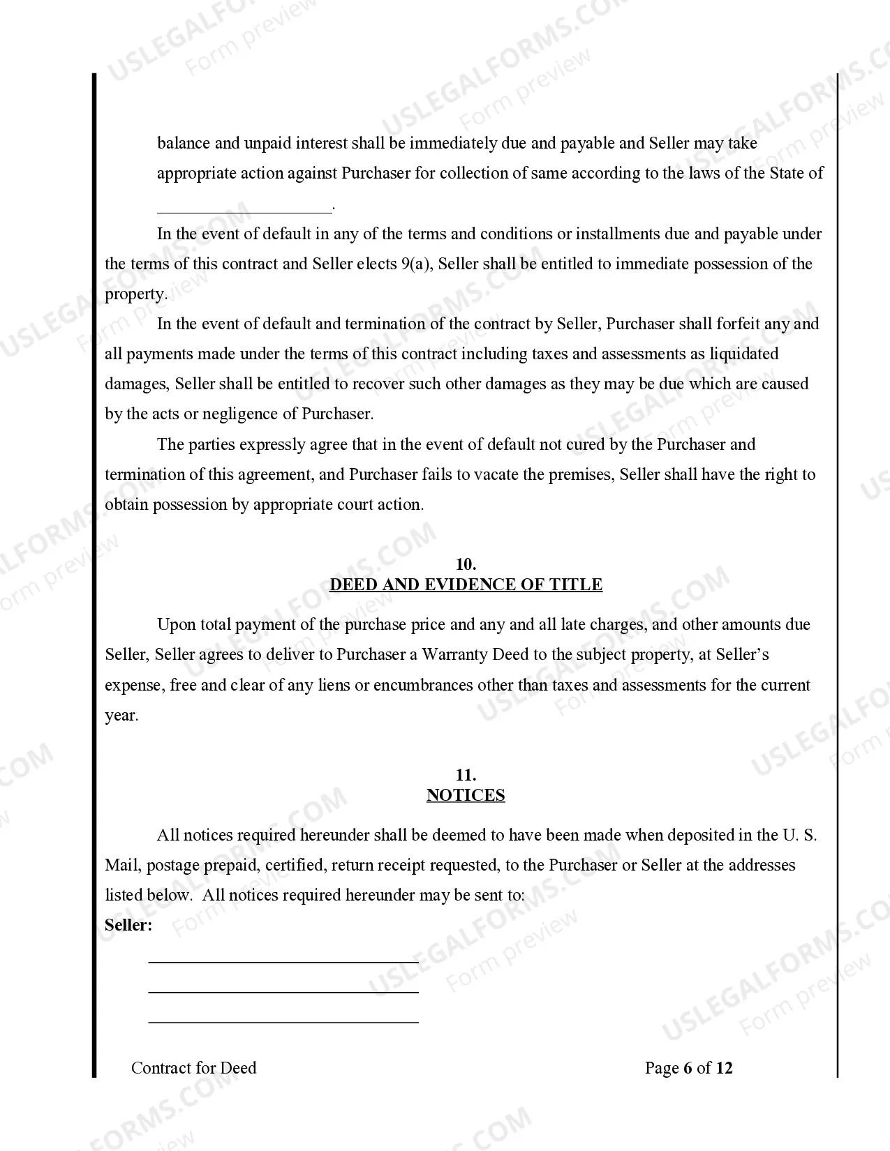 Preview Agreement or Contract for Deed for Sale and Purchase of Real Estate a/k/a Land or Executory Contract