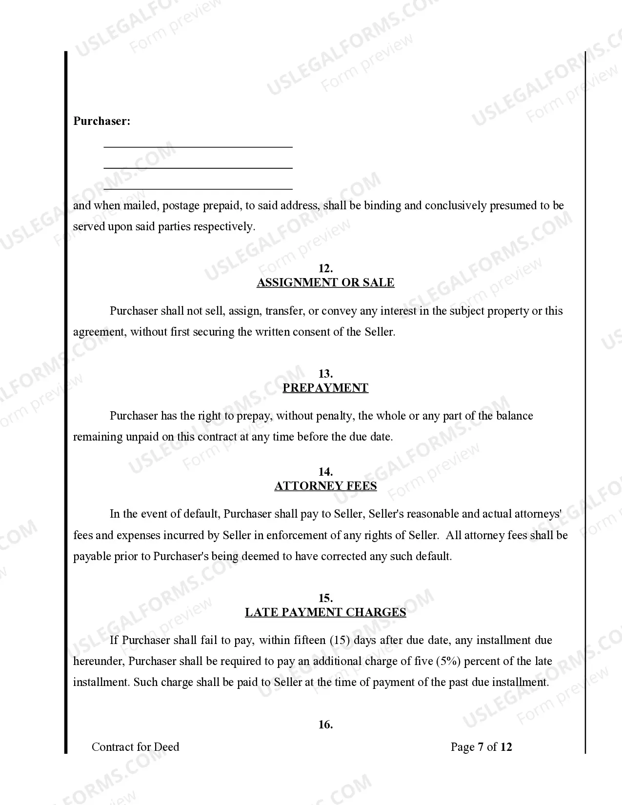 Preview Agreement or Contract for Deed for Sale and Purchase of Real Estate a/k/a Land or Executory Contract