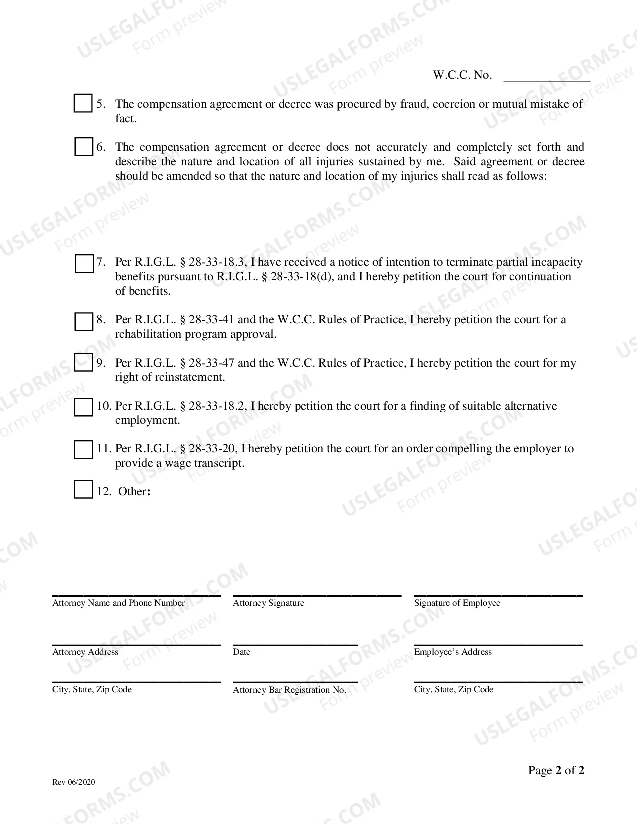 Preview Employees Petition to Review and/or Amend Agreement or Decree Concerning Compensation