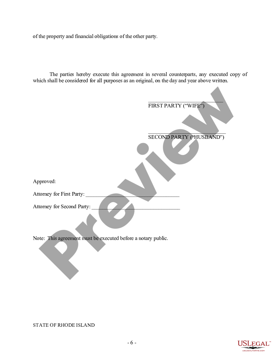 page 5 Rhode Island Prenuptial Premarital Agreement without Financial Statements preview