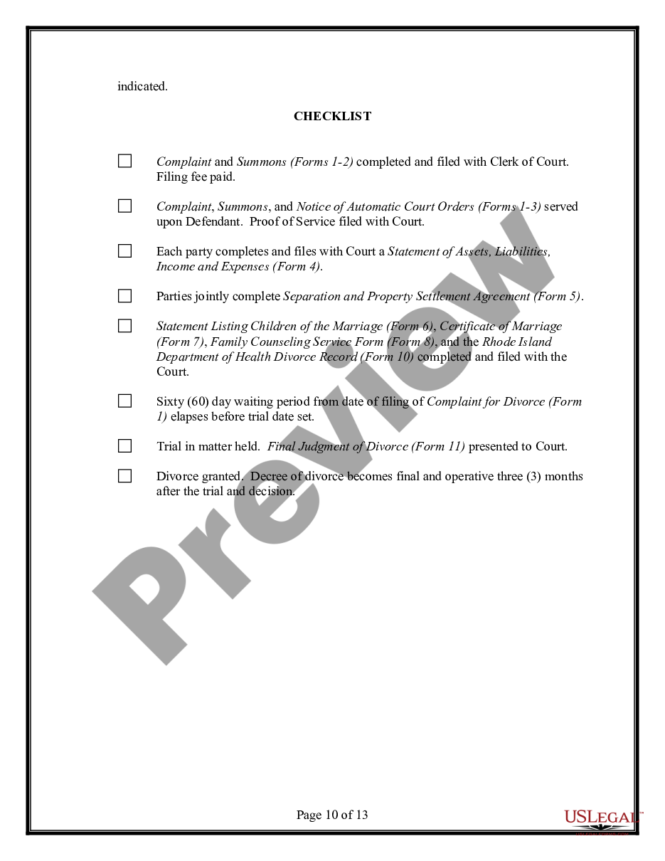 page 9 No-Fault Agreed Uncontested Divorce Package for Dissolution of Marriage for Persons with No Children with or without Property and Debts preview