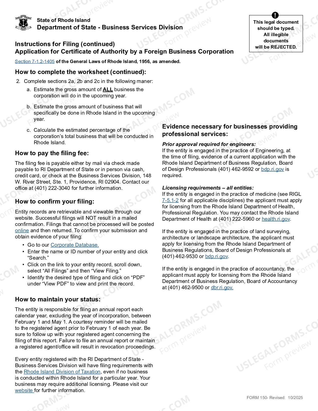 Preview Rhode Island Registration of Foreign Corporation or LLC