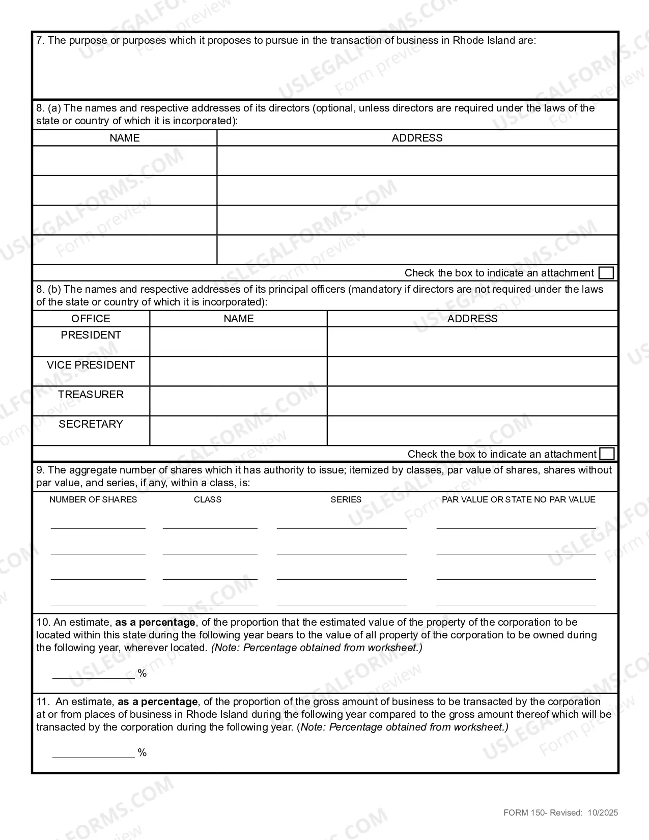 Preview Rhode Island Registration of Foreign Corporation or LLC