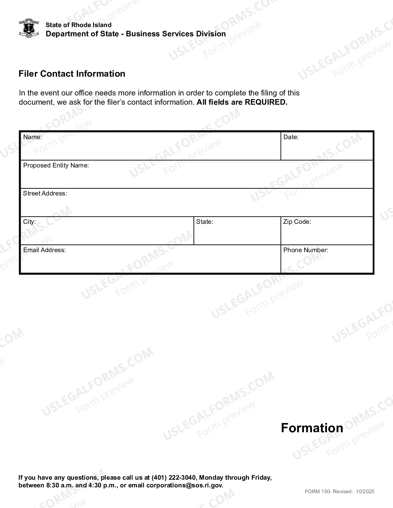 Preview Rhode Island Registration of Foreign Corporation or LLC