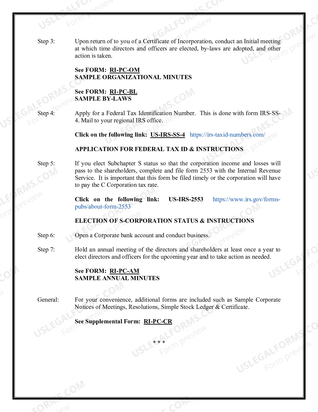 Preview Professional Corporation Package for Rhode Island