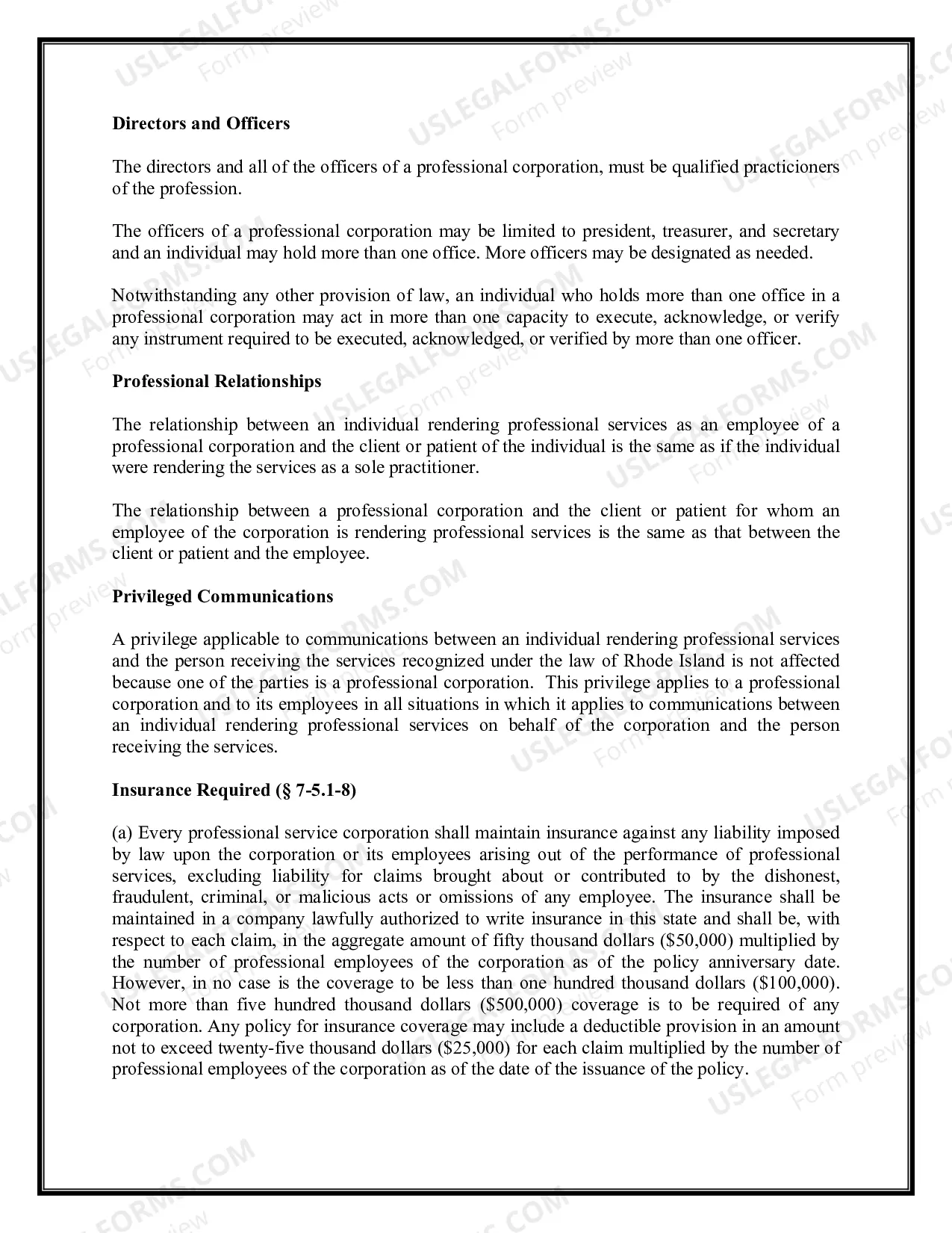 Preview Professional Corporation Package for Rhode Island