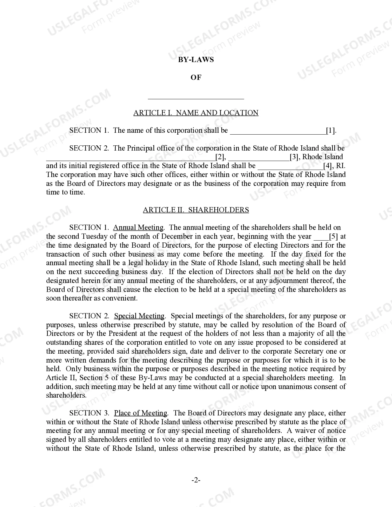Preview Rhode Island Bylaws for Corporation