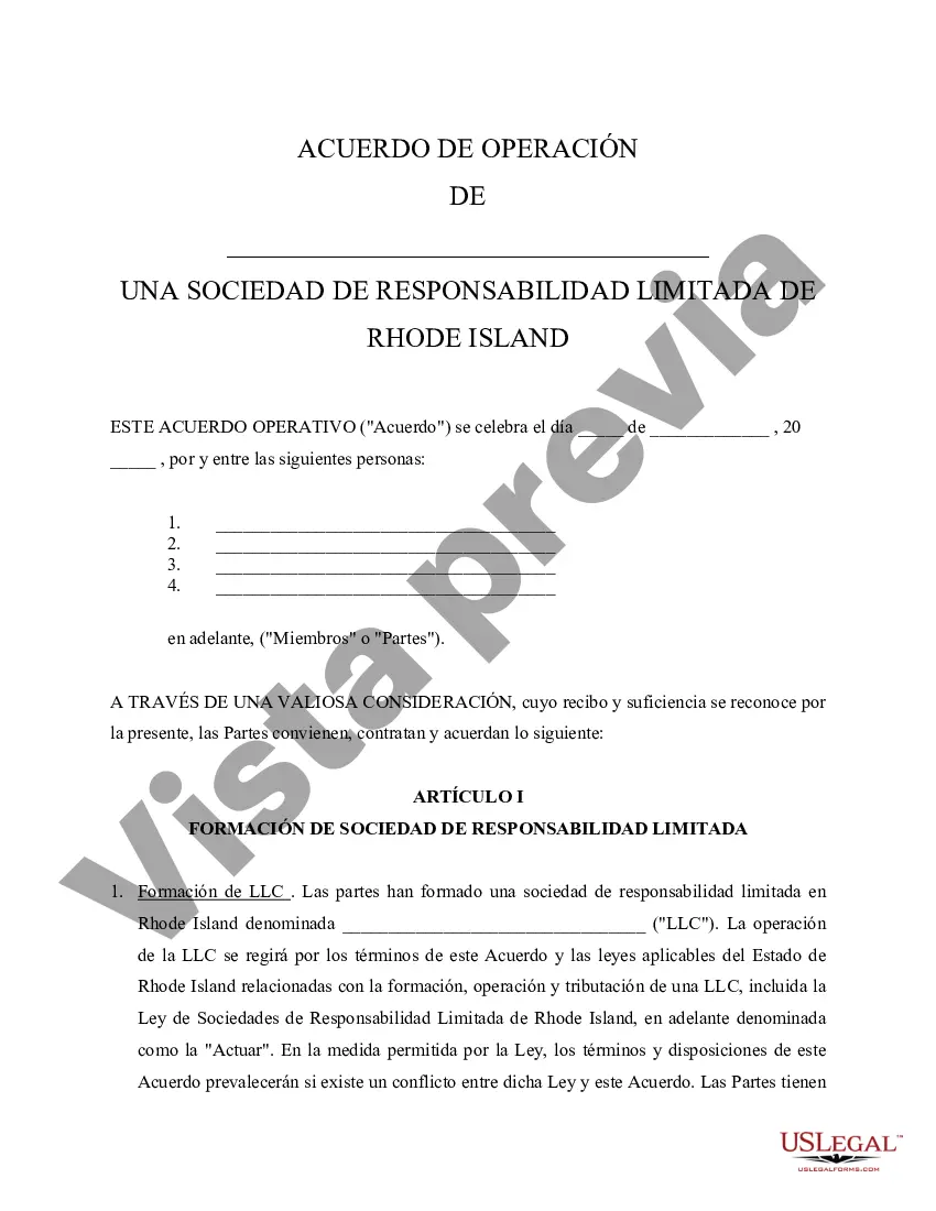 Preview Acuerdo Operativo de Sociedad de Responsabilidad Limitada LLC