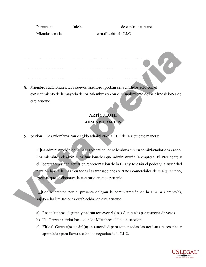 Preview Acuerdo Operativo de Sociedad de Responsabilidad Limitada LLC