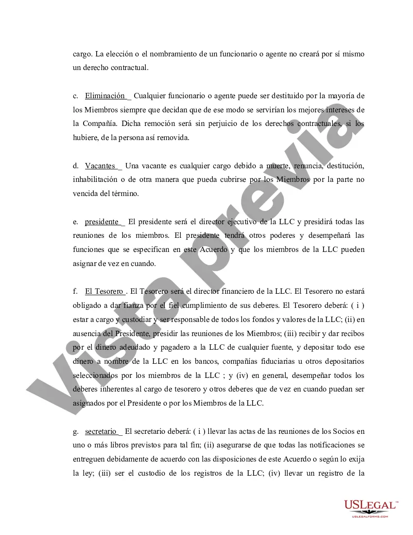 Preview Acuerdo Operativo de Sociedad de Responsabilidad Limitada LLC