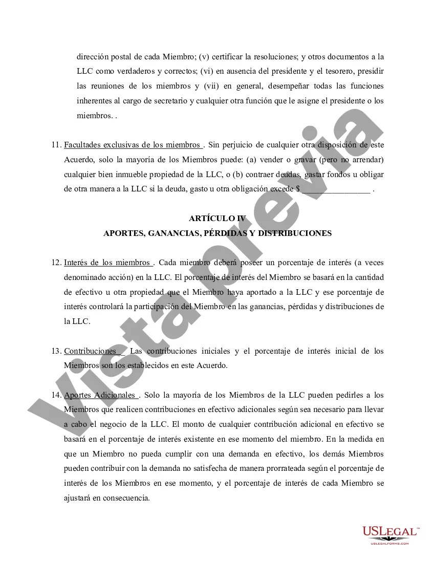 Preview Acuerdo Operativo de Sociedad de Responsabilidad Limitada LLC