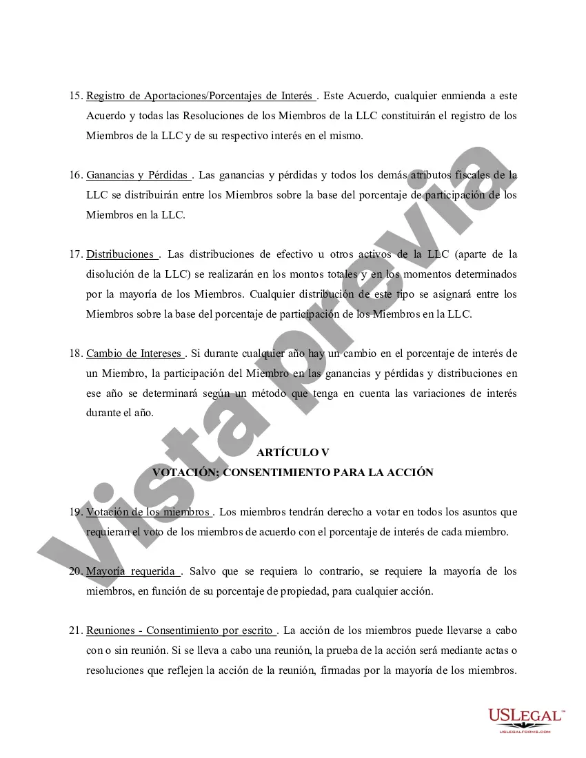 Preview Acuerdo Operativo de Sociedad de Responsabilidad Limitada LLC
