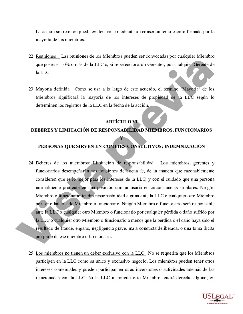 Preview Acuerdo Operativo de Sociedad de Responsabilidad Limitada LLC