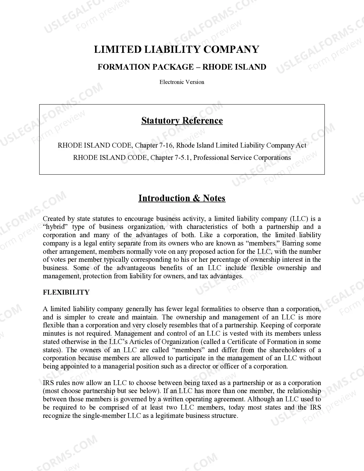 Preview Rhode Island Limited Liability Company LLC Formation Package