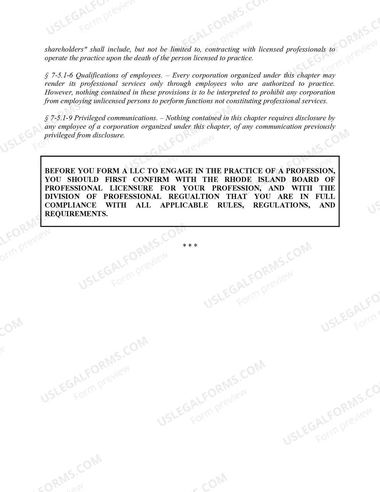 Preview Rhode Island Limited Liability Company LLC Formation Package