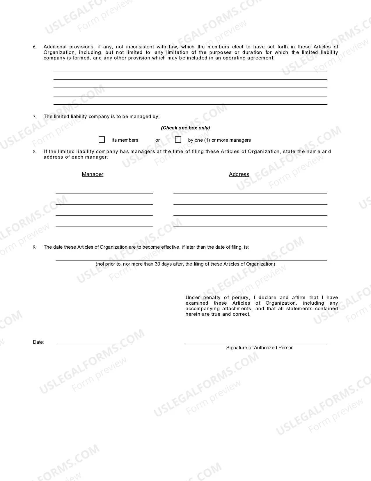 Preview Rhode Island Articles of Organization for Domestic Limited Liability Company LLC
