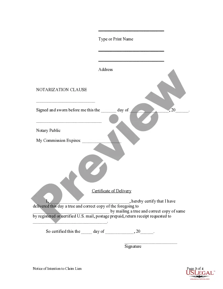Preview Notice of Intention to Do Work or Furnish Materials - Individual