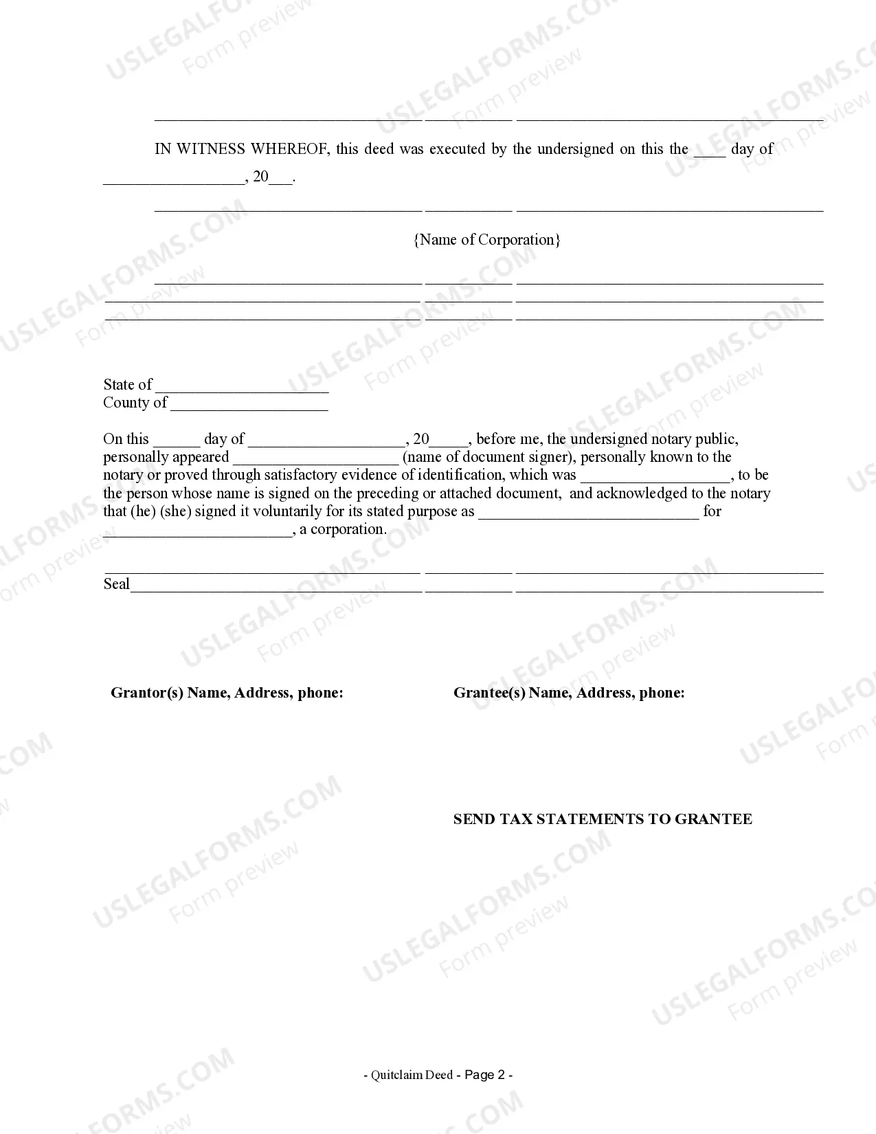 Preview Quitclaim Deed from Corporation to Individual