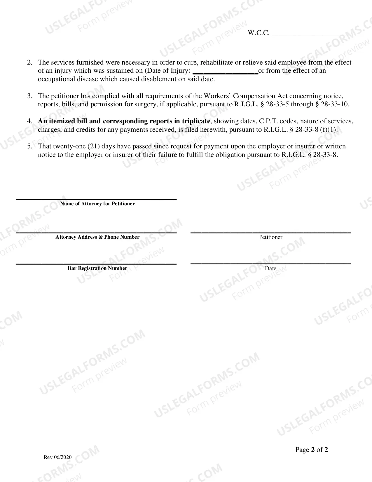 Preview Petition for an Order Concerning Payment for Medical Services