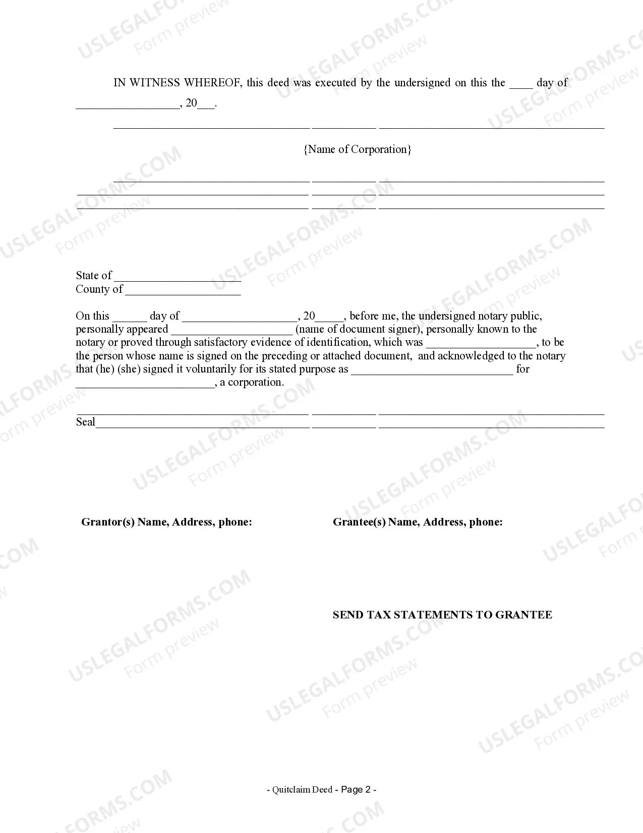 Preview Quitclaim Deed from Corporation to LLC