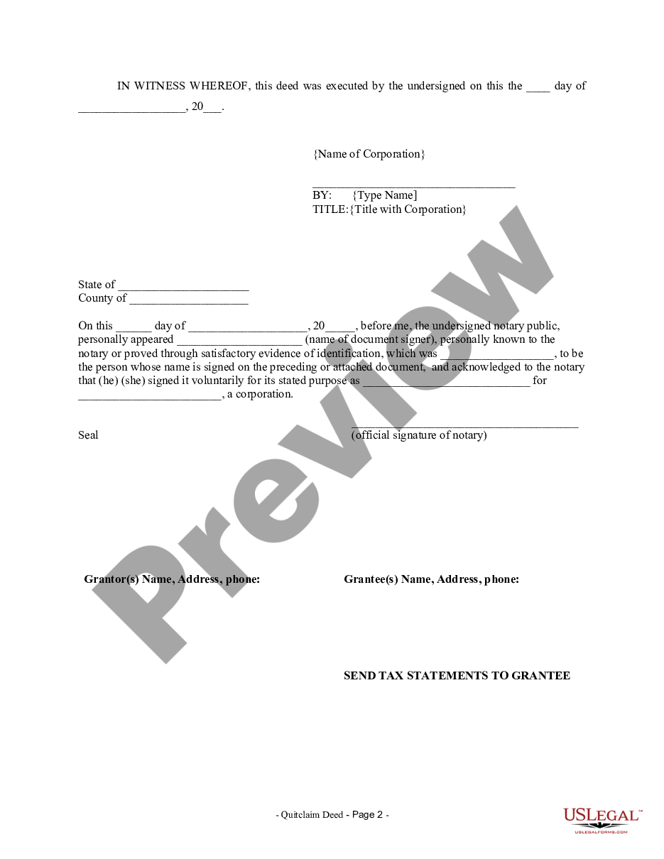 page 1 Quitclaim Deed from Corporation to Corporation preview