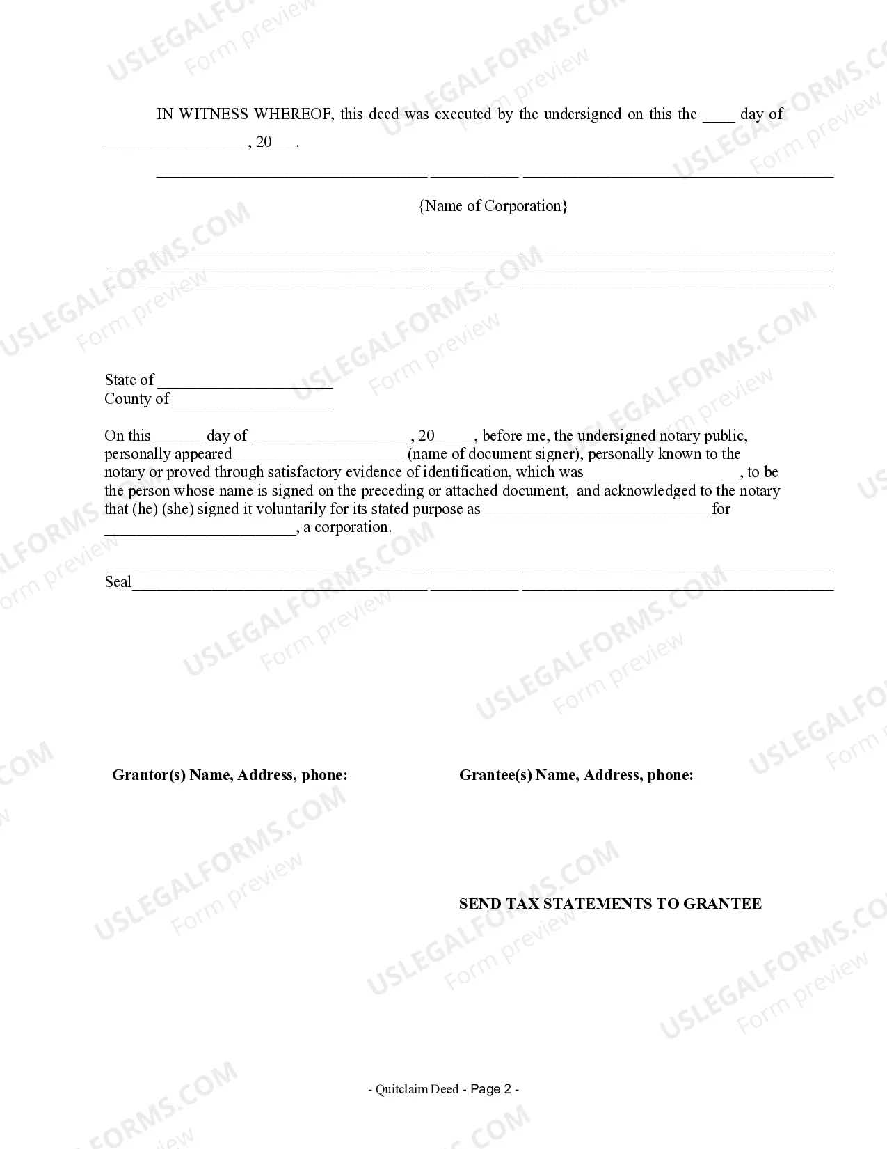 Preview Quitclaim Deed from Corporation to Corporation